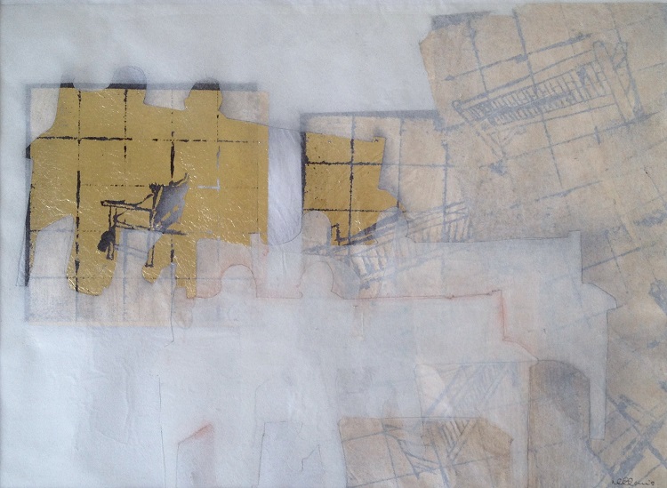 The Rest is Silence I. Dawn Harris 52cm x 43cm Charcoal and Gold Leaf on Kozo paper